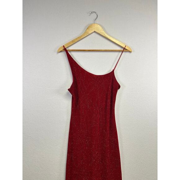 Bryer Too Vintage Y2K Red Glitter One-Shoulder Maxi Formal Event Dress Small - Picture 2 of 11